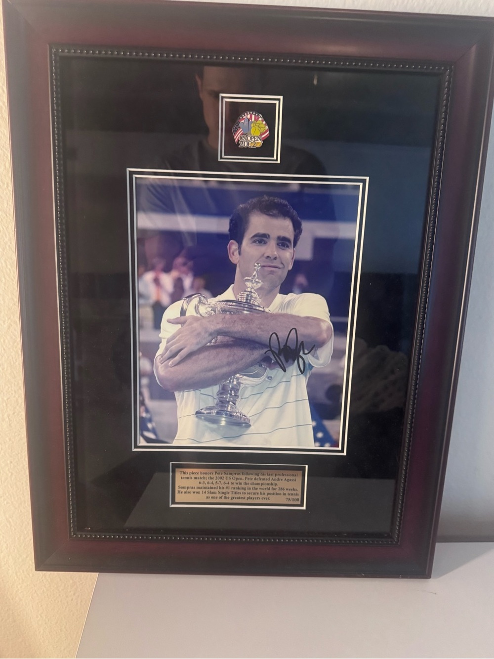 Pete Sampras Signed 2002 US Open Framed Photo Autograph Limited Edition 75/100 1